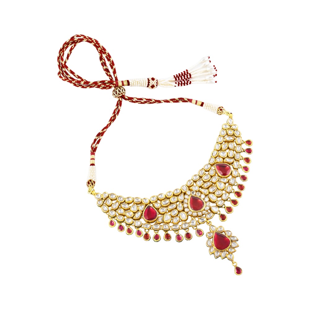 Pink Colourstone Polki Choker with Teardrop Accents